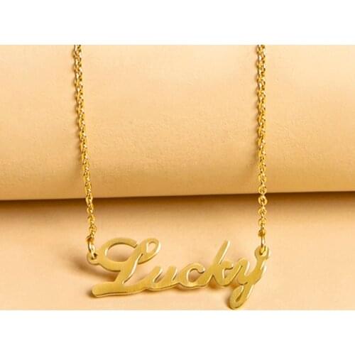 Fashion Lucky Necklace Choker Stainless Steel Gold Color Old English Letter Pendant Necklaces For Women Alphabet Jewelry