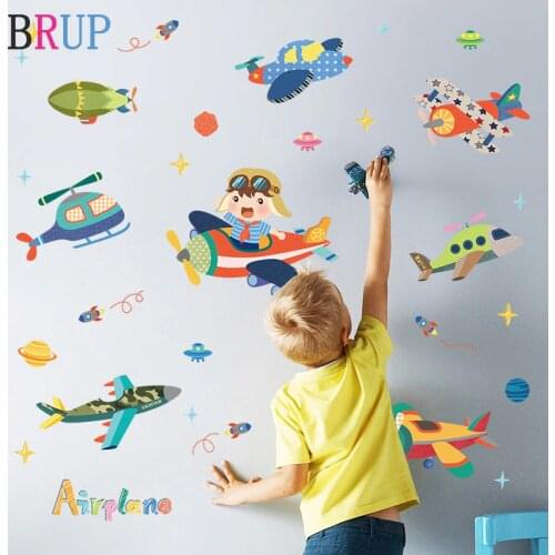 Cartoon Airplane Wall Sticker for Kids Room Home Decoration Wall Decals Self-adhensive Wall Stickers Murals Poster Nursery Room