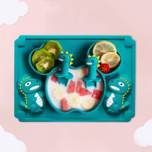 Dinosaur Cartoon Feeding Set Baby Tableware BPA-Free Anti-Drop Cartoon Food Supplement Plate Non-Slip Feeding Bowl Spoon