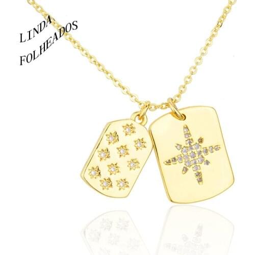 New Design Fashion Romantic Women Set Auger Combination Copper Pendant Golden Square Snowflakes Popular Necklace Jewelry Gifts
