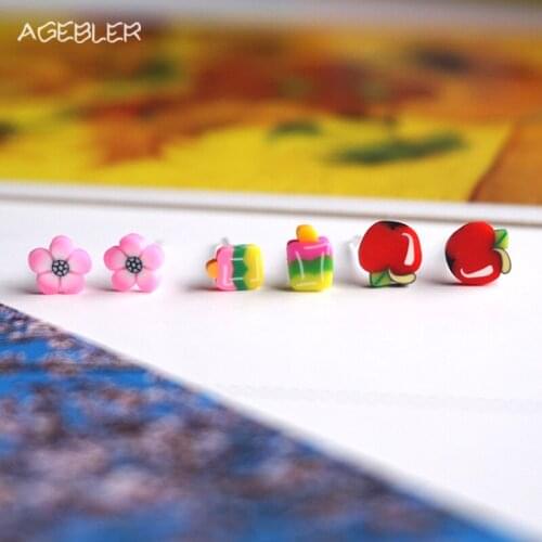 Newest Fruit Earrings For Women Fashion Handmade Kids Jewelry with Pink Blossom Girl Stud Earrings Set Brinco Bijoux P06