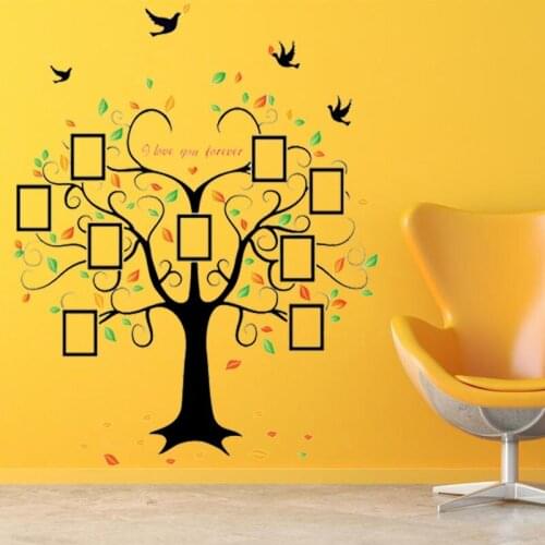 New DIY 160*204cm Heart-shaped Photo Tree Creative Living Room Decorative Wall Stickers Animal Birds Adesivo De Parede Poster