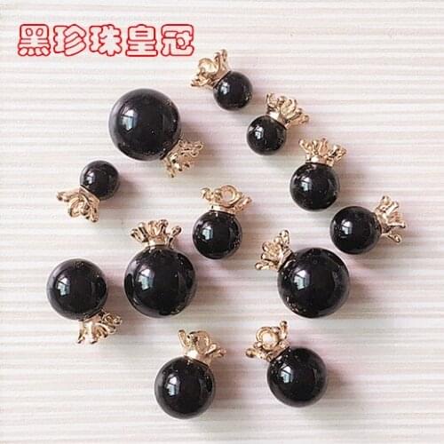 Wholesale Trendy Alloy gold-color Tone Cartoon Crown decoration Rounds Black Pearls Jewelry Charms diy necklace/Earring pendant