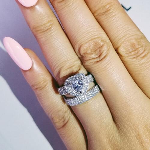 Original heart cut zircon wedding ring set for women bride engagement Jewelry Band eternity nigeria R4864