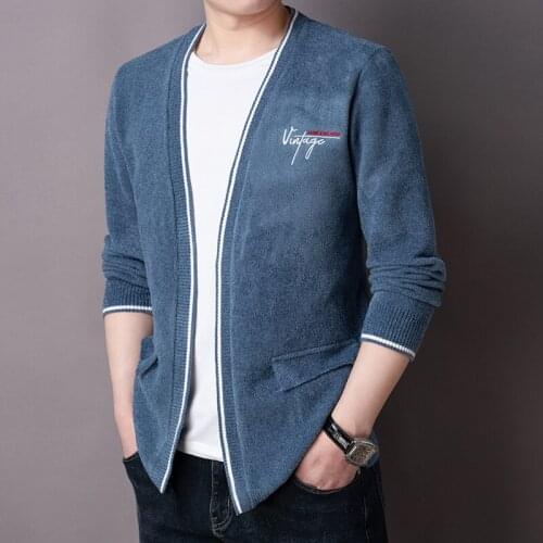 2021 Autumn Winter Clothing Mens Blue England Elegant Knitted Sweater British Style Oversized Cardigan Gentleman Coat Khaki New