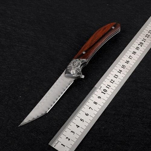 Outdoor tactical Damascus pocket handmade VG10 rosewood handle self-defense hunting camping sharp kitchen fruit folding knife