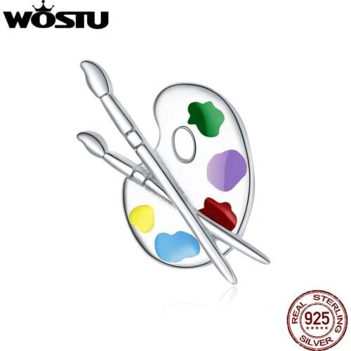 WOSTU 2020 Genuine 925 Sterling Silver Colorful Palette Metal Charm for Original Women Silver Bracelet DIY Jewelry Making DAC359