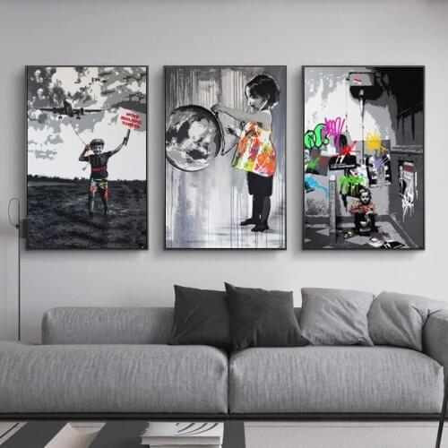 Pop Street Banksy Graffiti Art Canvas Painting On The Wall Art Posters Prints Wall Pictures for Living Room Home Wall Cuadros