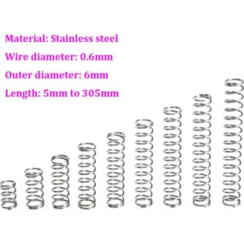 Wire Dia 0.6mm Stainless Steel Compression Spring OD 6mm Pressure Spring Length 5mm - 305mm