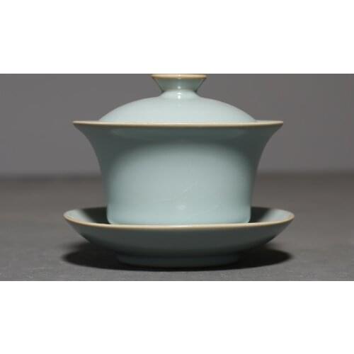 Retro Ru Kiln Travel Azure Teapot Ceramic Cover Bowl Tea Tureen Teacup Hand Grasp Gaiwan Tea Bowl Tes set Tea Cup Drinkware Home