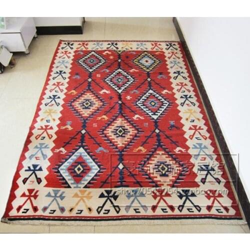 Kilim Wool Rug Embroidered Mandala Area Runner Carpet Geometric Carpet Bedroom Wool Knitting Carpets