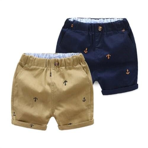 Boys Shorts Embroidery Iron Anchor Pattern Trousers Short Kids Knee Length Baby Boy Summer Pants Cotton Cuffs Child Capris Short