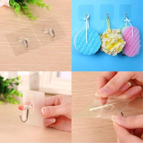 Strong Adhesive Wall Hook Transparent Removable Hanger Hooks for Bathroom Kitchen XHC88
