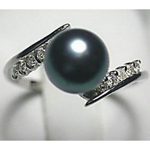 Free shipping STUNNING STYLISH TAHITIAN BLACK PEARL shell RING
