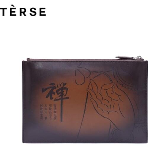 TERSE Wallet Genuine Calf Leather Clutches Handbags Handmade Zipped Wallet Cell Phone Card Pocket Clutches Customized Logo9300-1