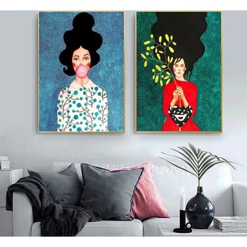 Vintage Abstract Girl Hair Flower Women Wall Art Canvas Painting Fashion Nordic Poster Wall Pictures For Living Room Unframed
