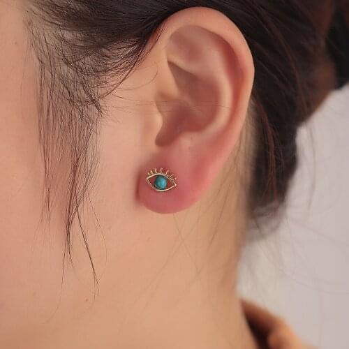 Retro Blue Kallaite Maxi Eye Stud Earrings For Women The Eye Of Horus Charm Amulet Brincos Jewelry Gifts