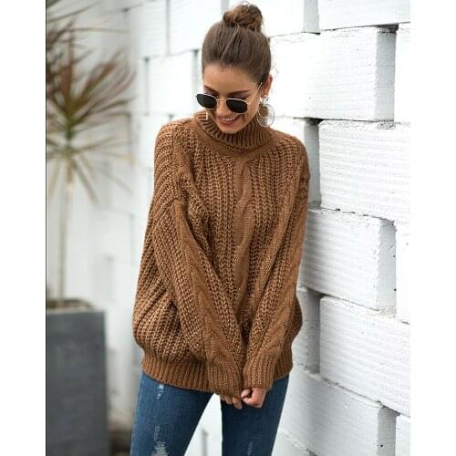 Women braid twist knitted sweaters winter autumn loose turtle neck pullovers tops for ladies basic thick warm female clothes