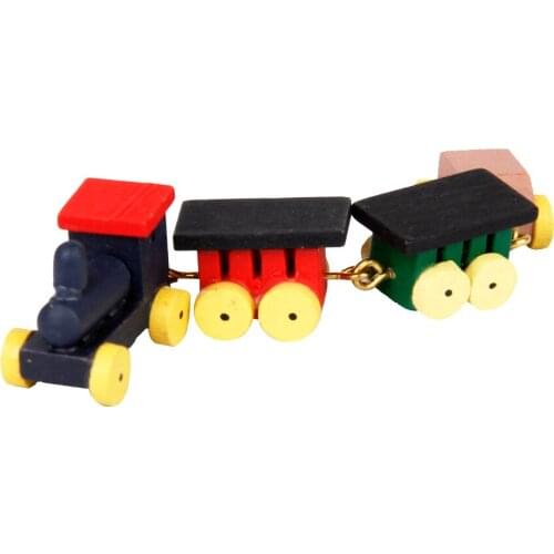 1/12 Dollhouse Miniature Cute Painted Wooden Toy Train Set Carriages Dollhouse Decoration Accessory Childhood Educational Train