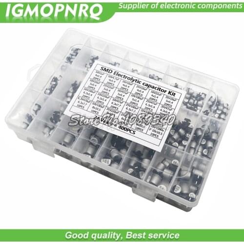 1uF~1000uF 6.3V-50V 400PCS 24Value SMD Aluminum Electrolytic Capacitors Assortment Kit + Box igmopnrq