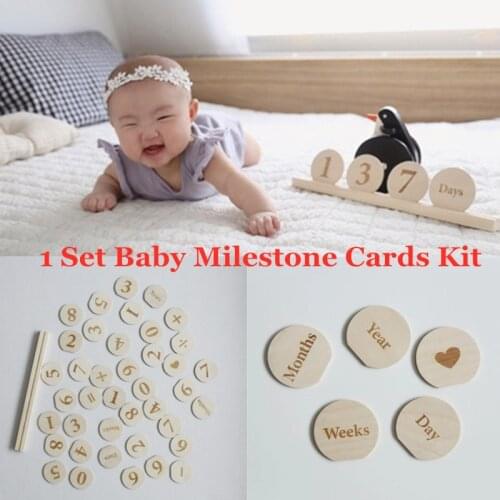 1set Wooden Baby Monthly Milestone Photo Cards Early Learning Multiplication Wood Chips Toys Newborn Photography Props