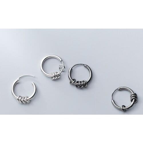 10mm Authentic 925 Sterling Silver Jewelry Black Enamel Circles Geometric Hoop Huggie Earrings Tassel C-G2389