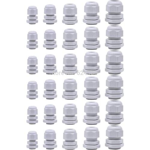 100Pcs Cable Glands,Plastic Waterproof Cable Connectors,Adjustable 3.5-13mm Cable Gland Joints,PG7, PG9, PG11, PG13.5, PG16 (Whi