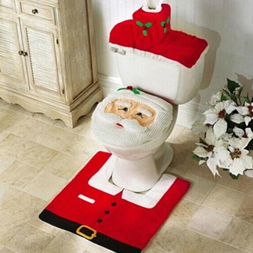 2/3PCS Christmas Santa Toilet Seat Cover Washable Soft Anti-Slip Bathroom Mat Toliet Rug Christmas Decoration for Home New Year