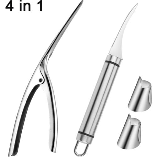 4 in 1 Shrimp Deveiner Tool and Peeler Portable Stainless Steel Prawn Peeler Shrimp Cleaner Knife Adjustable Finger Protector