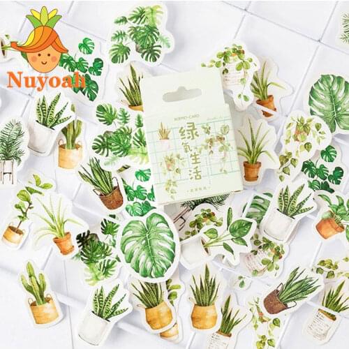 45Pcs Washi Plant Stickers for Journaling Green Potted Decorate Scrapbooking Stick Label Stationery Album Girl School Supplies