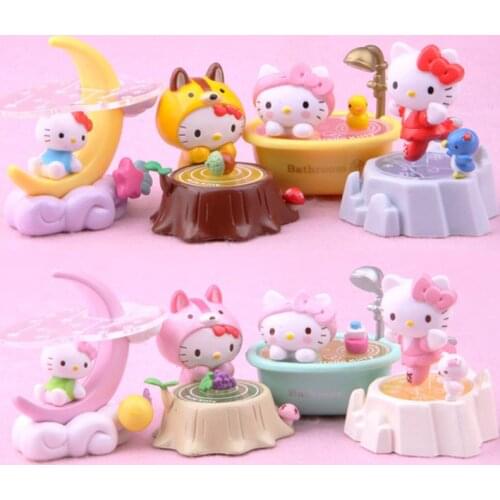 8pcs Hello Kitty Anime Action Figure KT Cat Cute Moon Bathtub Cartoon Kawaii Toy Doll Children Birthday Gift Girl Kids