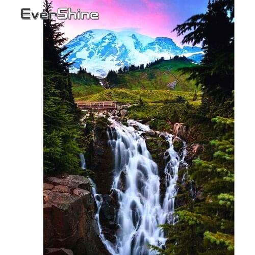 EverShine Full Drill Square Diamond Embroidery Scenic Diamond Painting Waterfall Picture Muontain Mosaic Rhinestones Home Decor