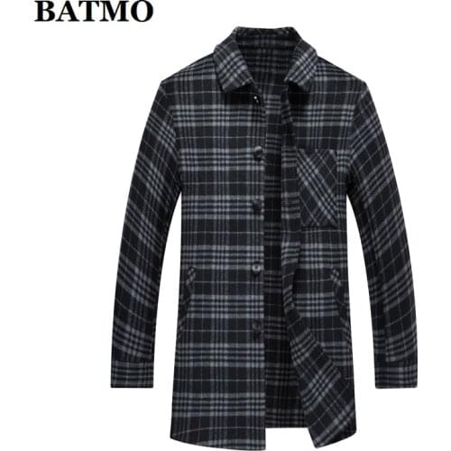 BATMO 2021 new arrival autumn wool mens coat,male trench coat,plaid jackets ,A02