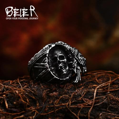 Beier Cool Part Winged For Man Stainless Steel Punk Mans High Quality Skull Jewelry Ring BR8-365