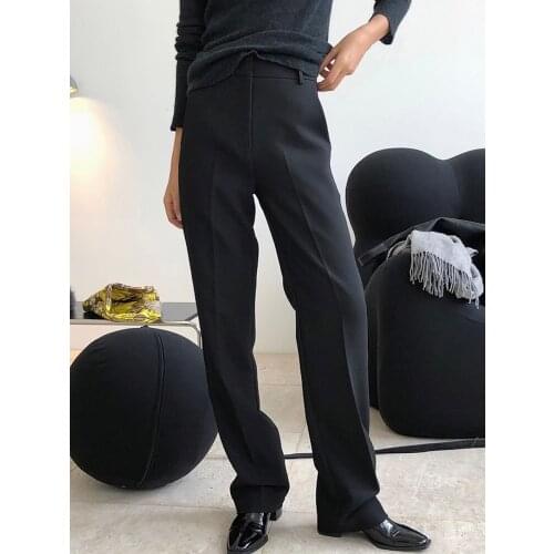 Vintage Zipper Blue Trousers Women High Waist Office Pants Ladies Black Trousers Work Wear Autumn Long Pants 2020