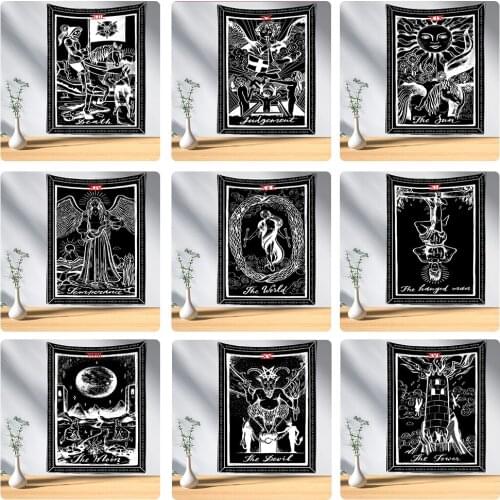 Black And White Psychedelic Tarot Tapestry Wall Hanging Bohemian Witchcraft TAPIZ Hippie Room Dormitory Home Decor