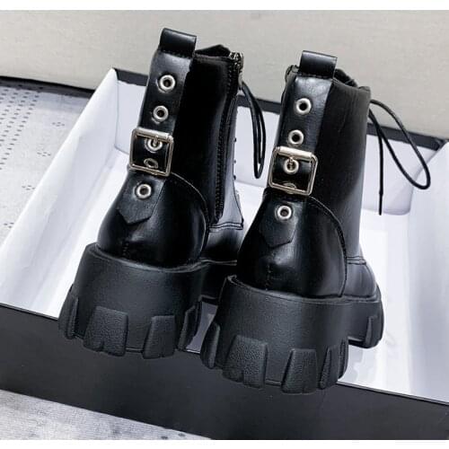 PU Leather Black High Platform Boots Women Fashion Martin Boots Women 2021 Non-slip Wear-resistant Sole Ankle Boots Ladies