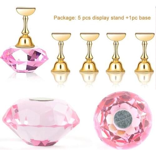 5 Colors Nail Holder Lotus Shape Strong Magnetic Acrylic Manicure Display Practice Stand for Salon Showing Shelf Display Nails