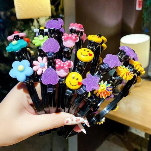 2021 Baby Cute Girls Hairband Braided Hair Clip Flower Cartoon Hair Claw For Children Headband Hairpin Hair Accessories