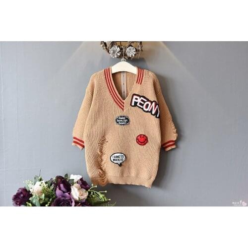 2019 Winter Casual Letter Jacket For Girls Solid Cartoon Childrens Sweater High Quality Fashion Girls Sweaters