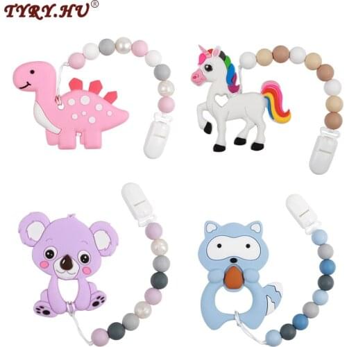 TYRY.HU 1pc Cartoon Raccoon Baby Silicone Teether beads Pacifier Clips Chain Teething BPA Free Silicone Holder Dummy Baby Gift