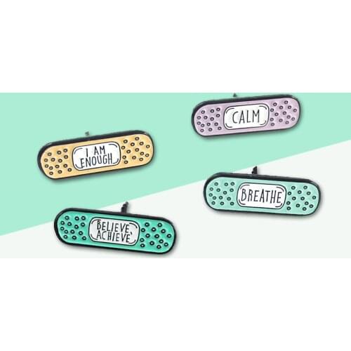Lovely Band-aid Enamel Pins CALM BELIEVE ACHIEVE BREATHE I AM ENOUGH Cartoon Medical Badge Cap Leather Backpack Brooches