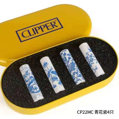 Clipper Blue and White Porcelain Grinding Wheel Gas Lighter Metal Butane Flame Lighter Creative Pattern Collection Gifts Mens G