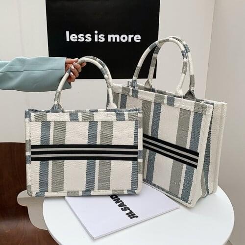 Luxury Canvas Shopper Totes Large Handbags Designer Brand White/Black Panelled Striped Shoulder Bags Womens Shopping Bags