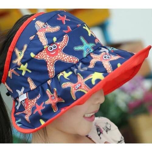 Summer Cartoon Starfish Visor Cap for Children Boys Girls Polyester Fast Dry Foldable Sunshade Hat Outdoor Sun Cap for Kids
