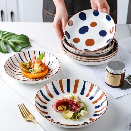Ceramic Bowl Ramen bowl Main Dish Plate Household Ceramic Dish Eating Bowl Western Steak Dinner Plate Ceramic Plate Round Plates