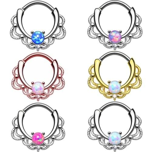 Opal Rings Septum Trick For The Nose Ear Septum Piercing Jewelry G23 Titanium Pole Zircon Plated Rhodium