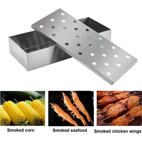BBQ Meat Smoker Box Grilling Heat Resistant Stainless Steel Grilling Barbecue Wood Chips Box