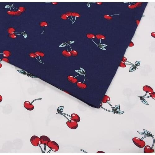 LEO&LIN Clothing white/blue Small Cherry Density Stretch Poplin Printing Patchwork Cotton Fabric Tissus 50cm