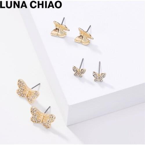 LUNA CHIAO 2020 New Fashion Jewelry For Summer Butterfly Studs Set 3 Pairs Earrings Pack